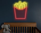 French Fries Graphic Neon Sign, Handcrafted Light Bar, Beer Pub Club Signs Business, Retro neon sign,Handmade Restaurant Neon Sign