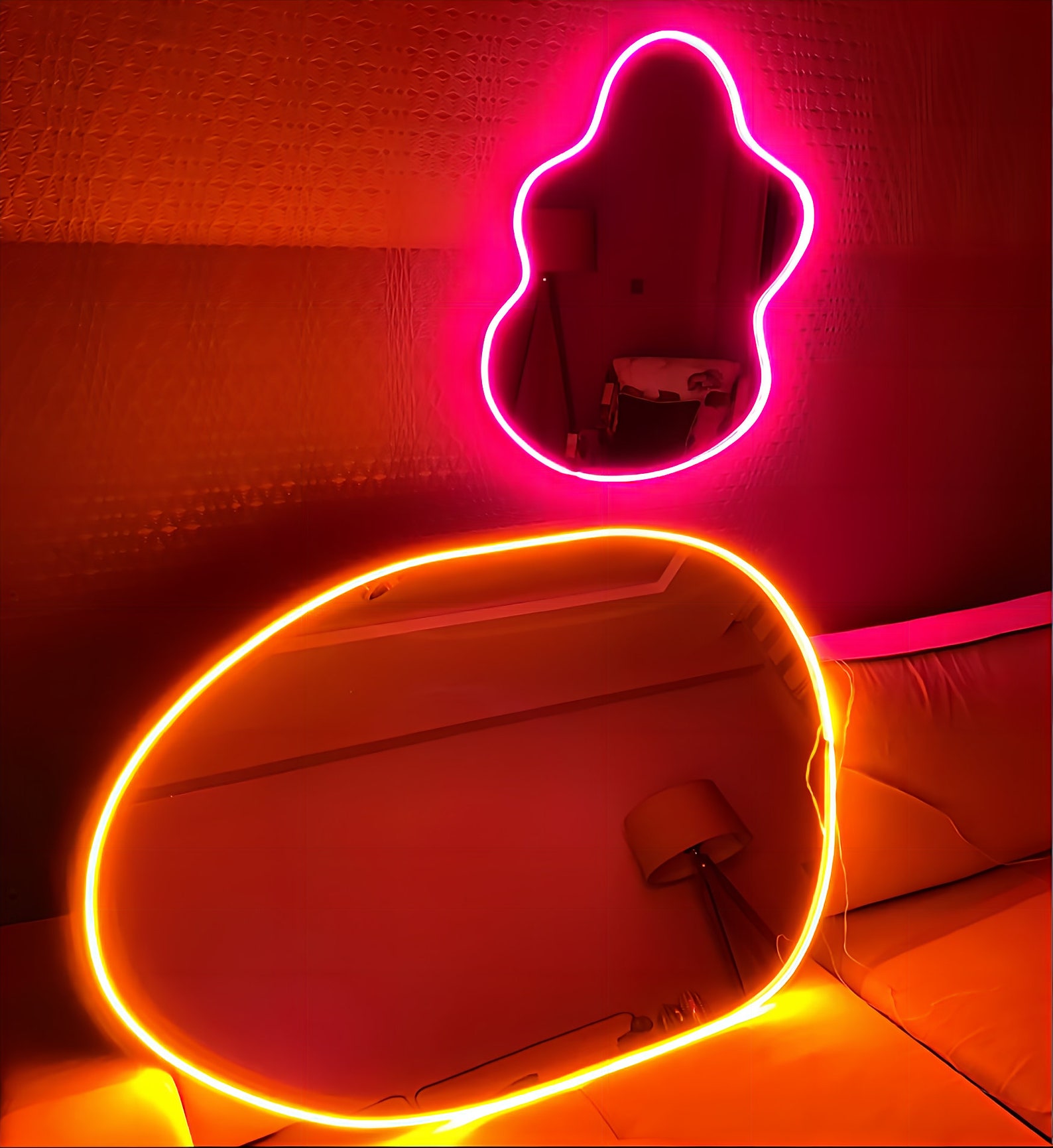 Neon Wavy Mirror Light Neon Sign Bedroom Wall Decor Glowing Etsy