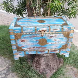wooden box with metal work and distressed finished/ wooden trunk box /wooden storage box/wood chest box/antique box/handmade trunk/vintage