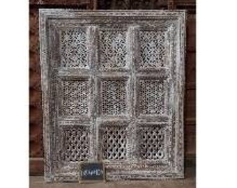 Hand Carved Wooden Wall Panel: Indian Floral Distressed Decor