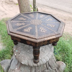 Wooden vintage Handmade Indian Chowki/Home Decor table/Indian table/Wooden Handmade Bajot ,wooden chowki,wooden side Table/vintage low table