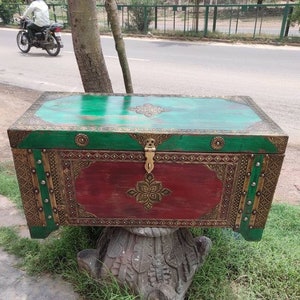 Vintage box with metal work and distressed finished/ wooden trunk box /wooden storage box/wood chest box/antique box/handmade trunk/vintage