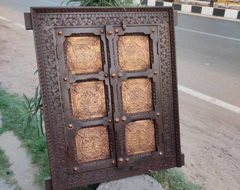 Tradition style ethnic handcarved wood & brass work Window/ handmade window/window frame/ethnic wood window/ handcrafte window/wooden window