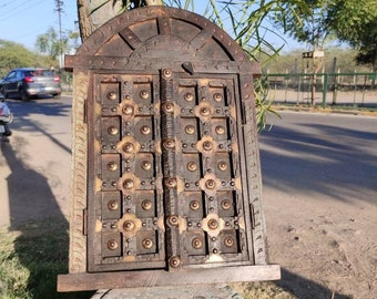 vintage wooden window with carving and brass work/ distressed window/ethnic window/wooden wall hanging window/vintage window/wooden window