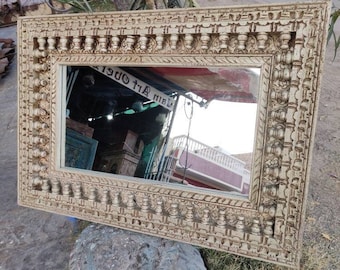 wooden carved & distressed gray finished mirror frame Wall Decor,Wall Hanging,carved wood frame,wooden vintage frame,wooden mirror frame