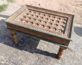 Wooden vintage style coffee table with metal work & distres finish/Wooden center table/woodenside table/metal work table/ethnic Wooden table