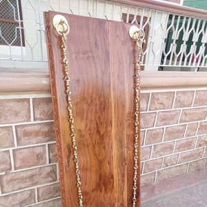 Wooden Carved Jhula Swing Seat with Brass Chains and Hooks – Solid Wood Indian Hanging Oonjal Bench for Balcony | Indoor or Porch Decor
