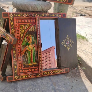 vintage style wooden handpainted windows with mirror inside/home decor/painted window/wooden window/wall decor window/antique style window