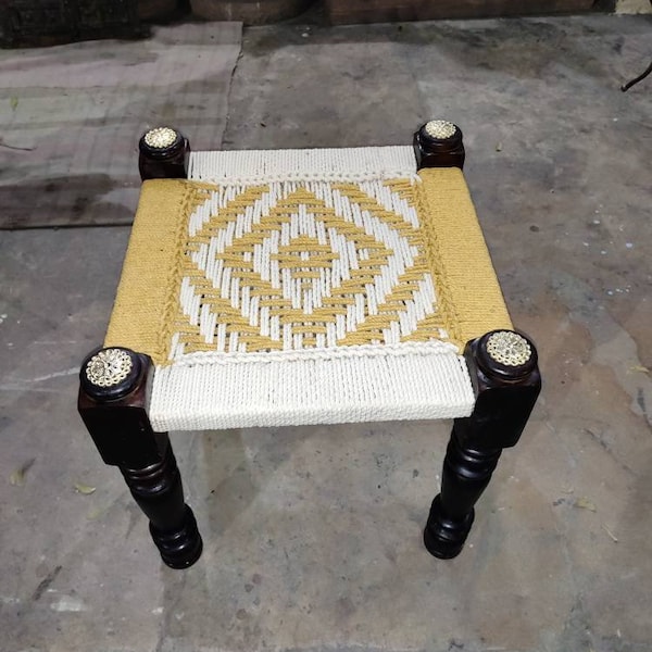 Wooden rope seaters in different designs & colours/Wooden Indian seater / Rope stool/wooden seater/traditional seater/rajasthani seater