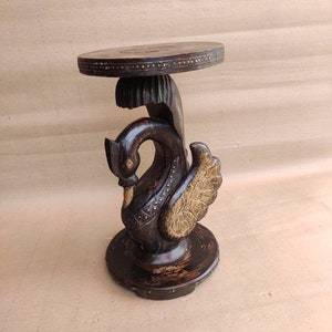 Handcarved wooden and brass work Swan Stool, Footstool, handmade stool,side stool/swan table/wood carved bird table/bird stool/swan stool