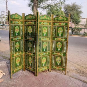 Ethnic vintage style carved & painted partition/handpainted partition/flower painting/wooden partition/carved divider/jali carving panel.