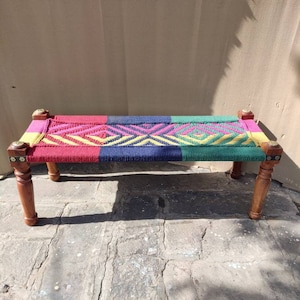 Handmade wooden woven rope charpai bed/day bed cotton rope charpai /Wooden Indian seater/Garden bench/rope seater/wooden bed/balcony bench