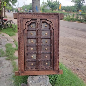 Antique vintage style handcarved wood & brass work Window/handmade window/window frame/ethnic wood window/handcrafte window/wooden window.