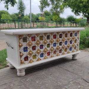 Wooden distressed finished box with brass work/wooden trunk box /wooden storage box/wooden chest box/handmade trunk box/wooden coffee table