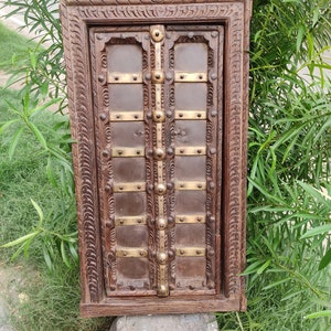 Antique vintage style handcarved wood & brass work Window/handmade window/window frame/ethnic wood window/handcrafte window/wooden window.