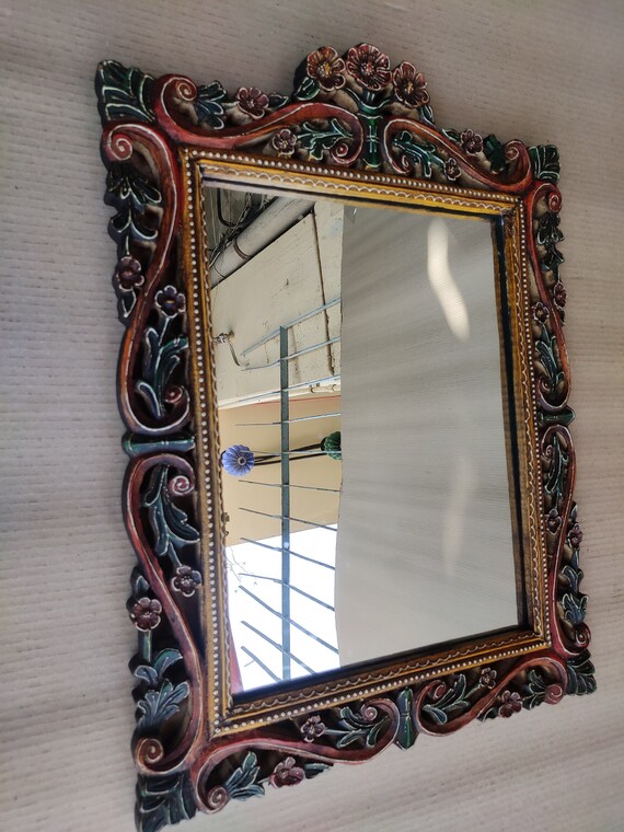 鏡家具 職人さんアンティークビンテージ carved wooden mirror