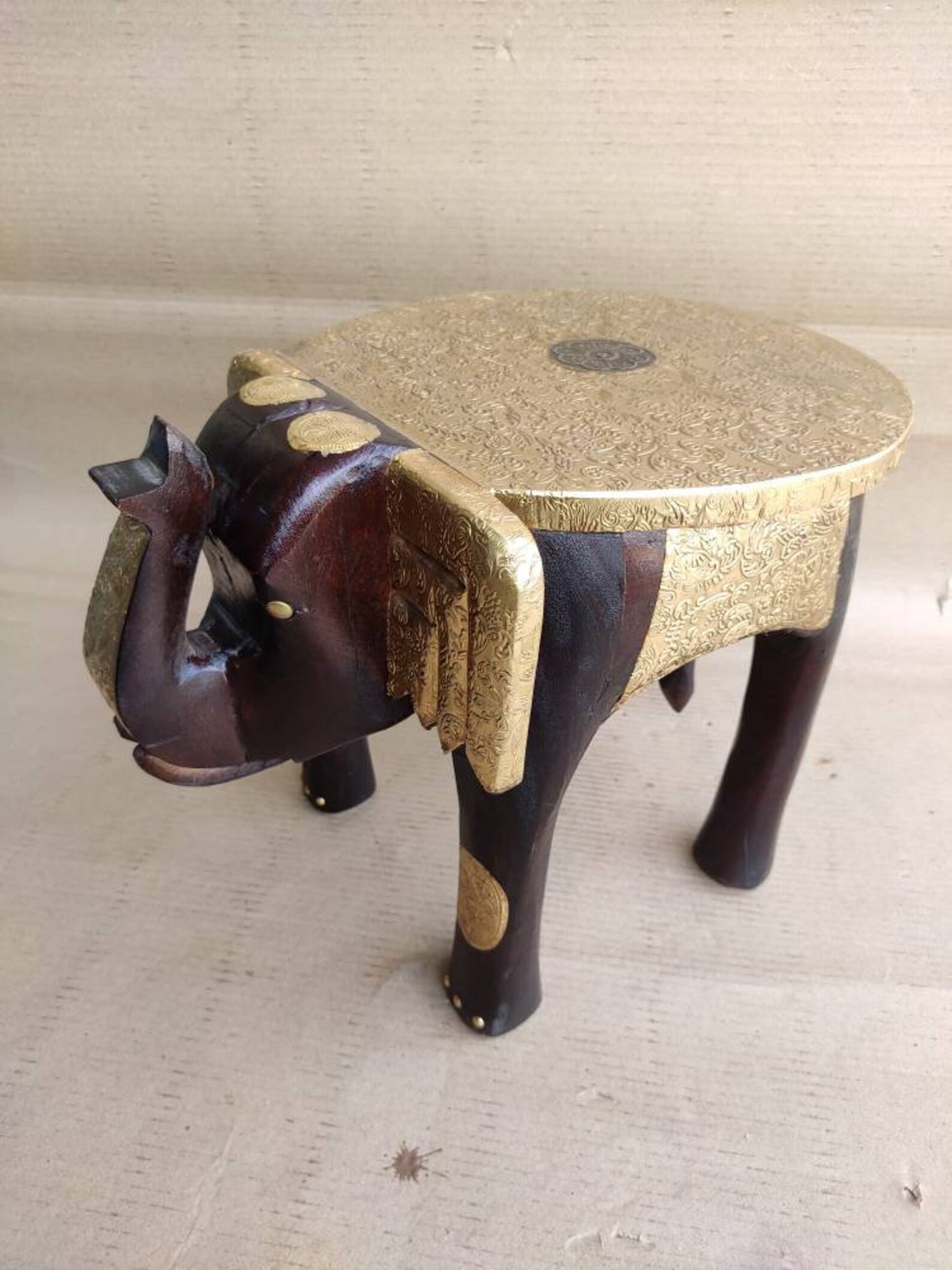 Handmade Elephant Stool/wooden & Brass Handmade Decorative Etsy