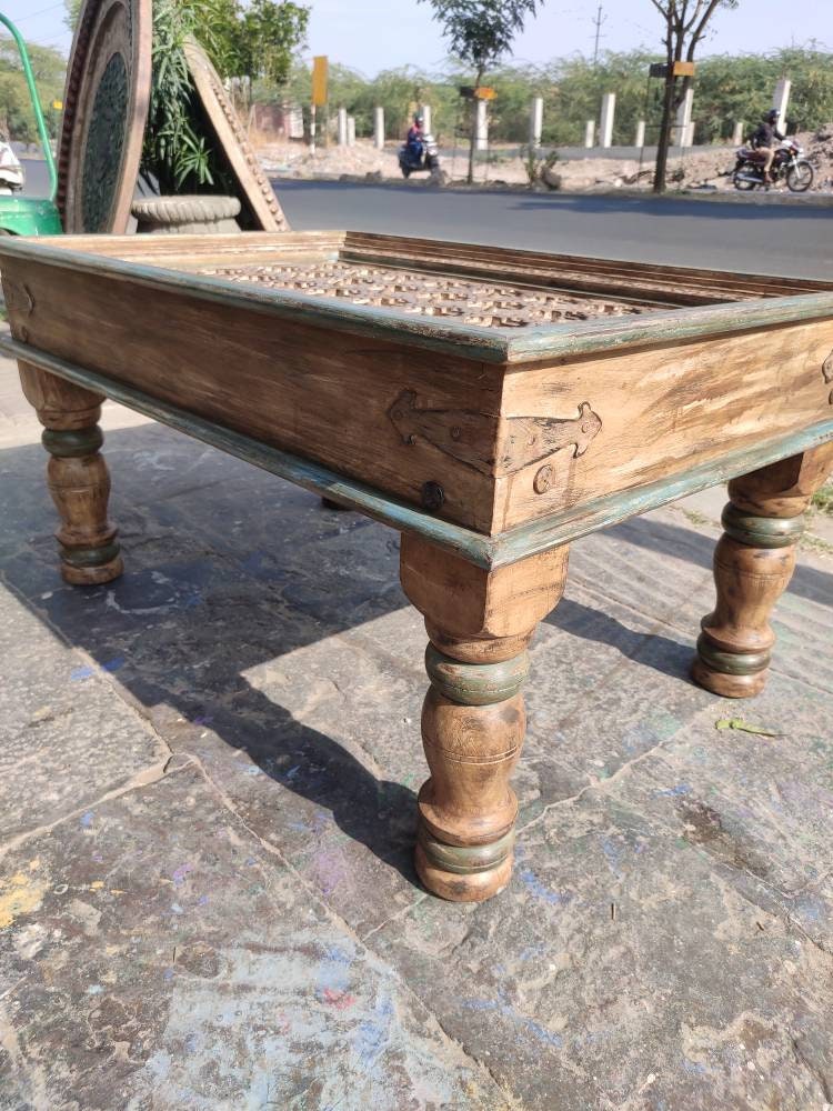 Wooden Vintage Coffee Table With Metal Work – Distress Finish