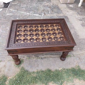 Wooden coffee table with carving & brass work/wooden hall table/wooden center table/handmade coffee table/indian coffee table/window table