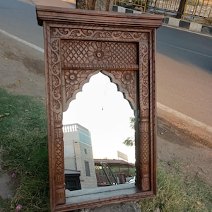 wooden carved & brown finished mirror frame Wall Decor,Wall Hanging,carved wood frame,vintage style frame,wooden mirror frame,jharokha frame