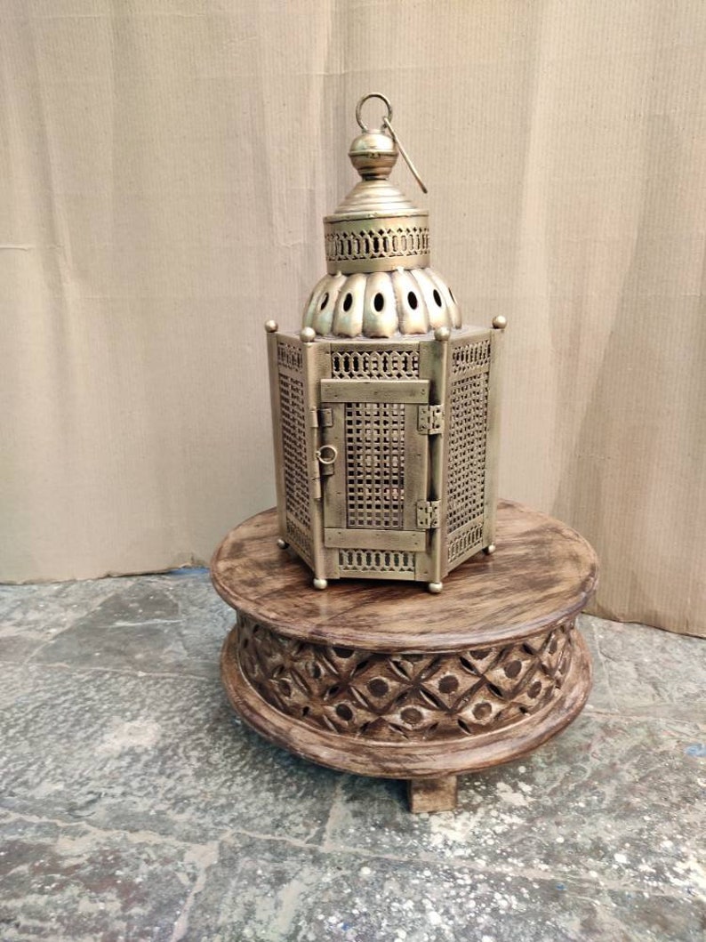 Carved Indian Round Table With Wooden Top,carved Chakki Table,coffee ...