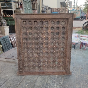 Vintage solid wood carved and brass work window/handcarved window/Wooden Wall Decor/wooden ethnic window/handcrafte window/artistic window.