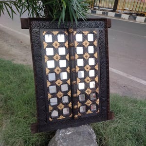 vintage wooden window with glass & brass work/artistic wooden window/ethnic window/wooden wall decor window/Carved window/handcarved window.