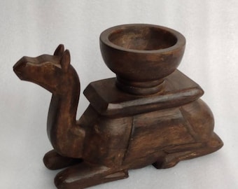 Handcarved Wooden Camel Candle Holder, Rustic Home Decor