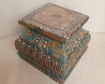 Base in legno intagliato vintage, decorazione rustica da tavolo, supporto per statua, base intagliata
