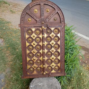 Wooden vintage style carved & brass work window/wall decor window/handcrafte window/wall art window/wooden vintage windows/wooden window