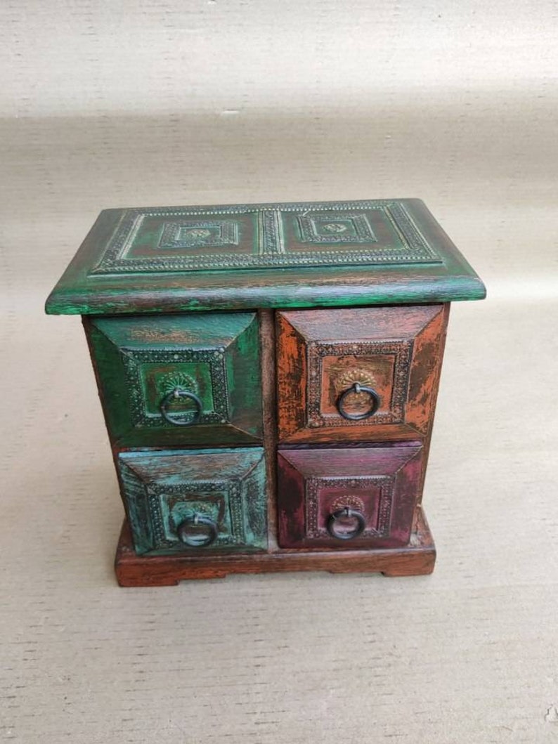 wooden multiple drawers jewellery box with metal work and distressed finished/ home decor / multiple drawers /storage box / chest of drawers