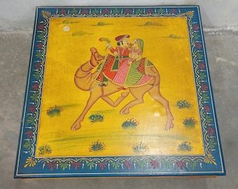 Handmade Painted Mango Wood Chowki Table, Indian Decor.