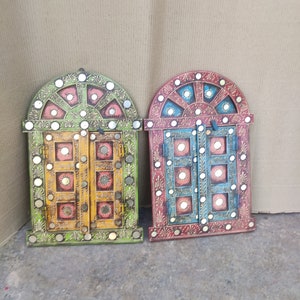 Window frame wood n MDF carved and painted vintage ethnic style window/wall art decor/wall hanging art/wall art decoration/glass work window
