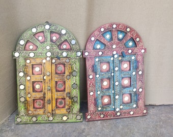 Carved Wood Window Frame Wall Art: Indian Ethnic Decor, 45x30 cm