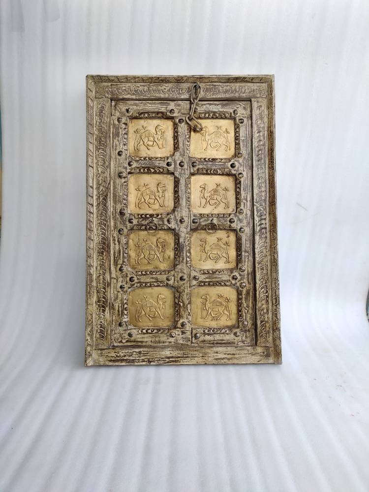 vintage carved wood & brass work Window/ handmade window/window frame/Wooden Wall Decor/ethnic wood window/ handcrafte window/wooden window