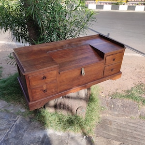 Vintage low height writing table/wooden desk/wooden storage trunk/solid wood desk//handmade trunk.