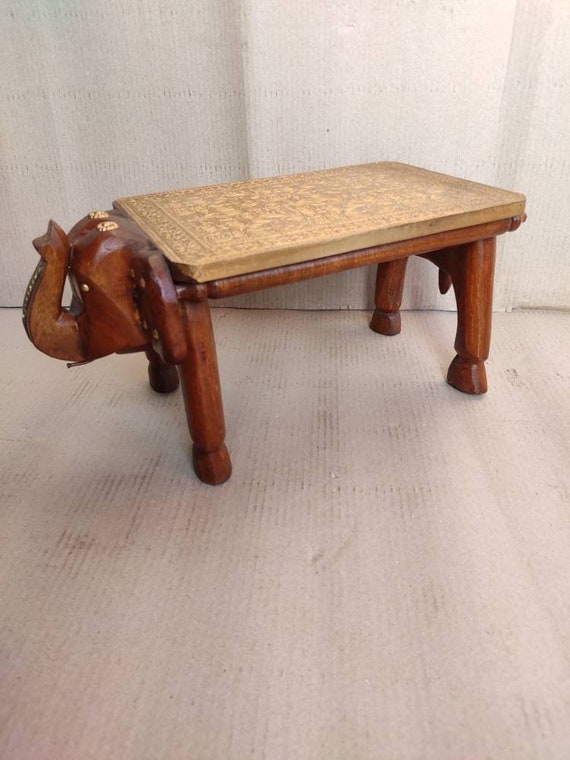 Wooden and Brass Handmade Elephant Table low Height Table wooden