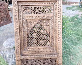Distressed Jali Carved Wood Wall Panel, Indian Vintage Decor