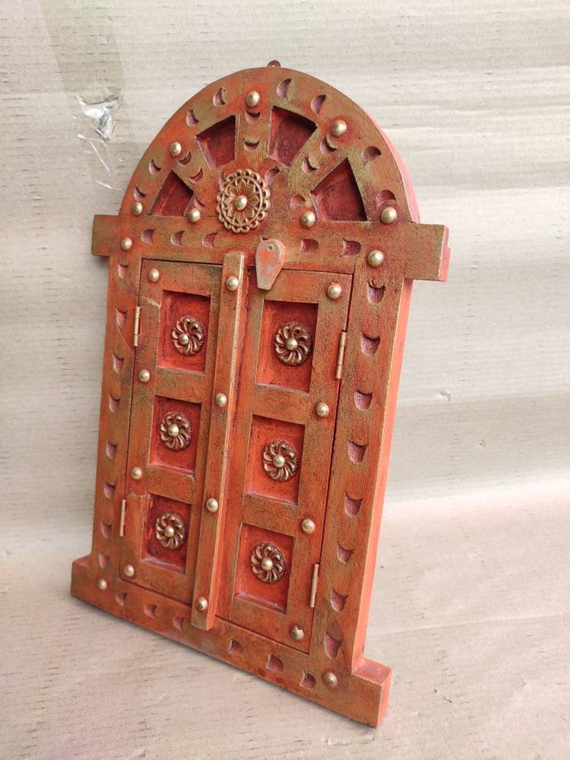 Carved window frame wooden and brass work orange and golden Etsy