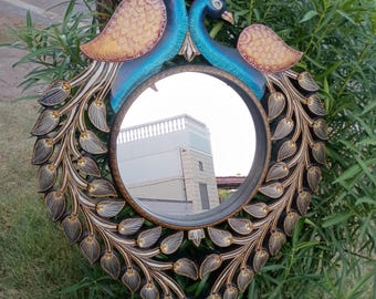 Marco de espejo de madera tallada y pintada a mano, decoración bohemia vintage.