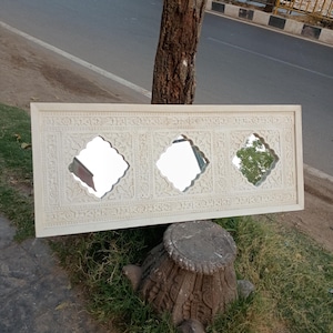 Ethnic vintage style carved triple mirror frame/handmade mirror frame/artistic frame/wooden jharokha/wooden mirror frame/handcarved frame.