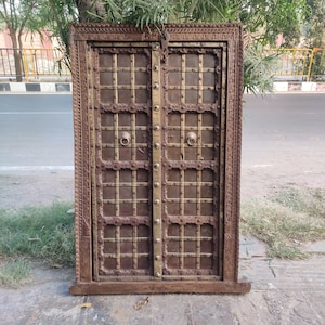 Antique vintage wooden carved & brass work Window door/handcarved window/Wooden Wall Decor/ethnic wooden door/handcarved window/ethnic door