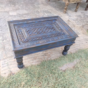Indian coffee table with carving & brass work/wooden sofa table/wooden center table/handmade coffee table/indian coffee table/distress table