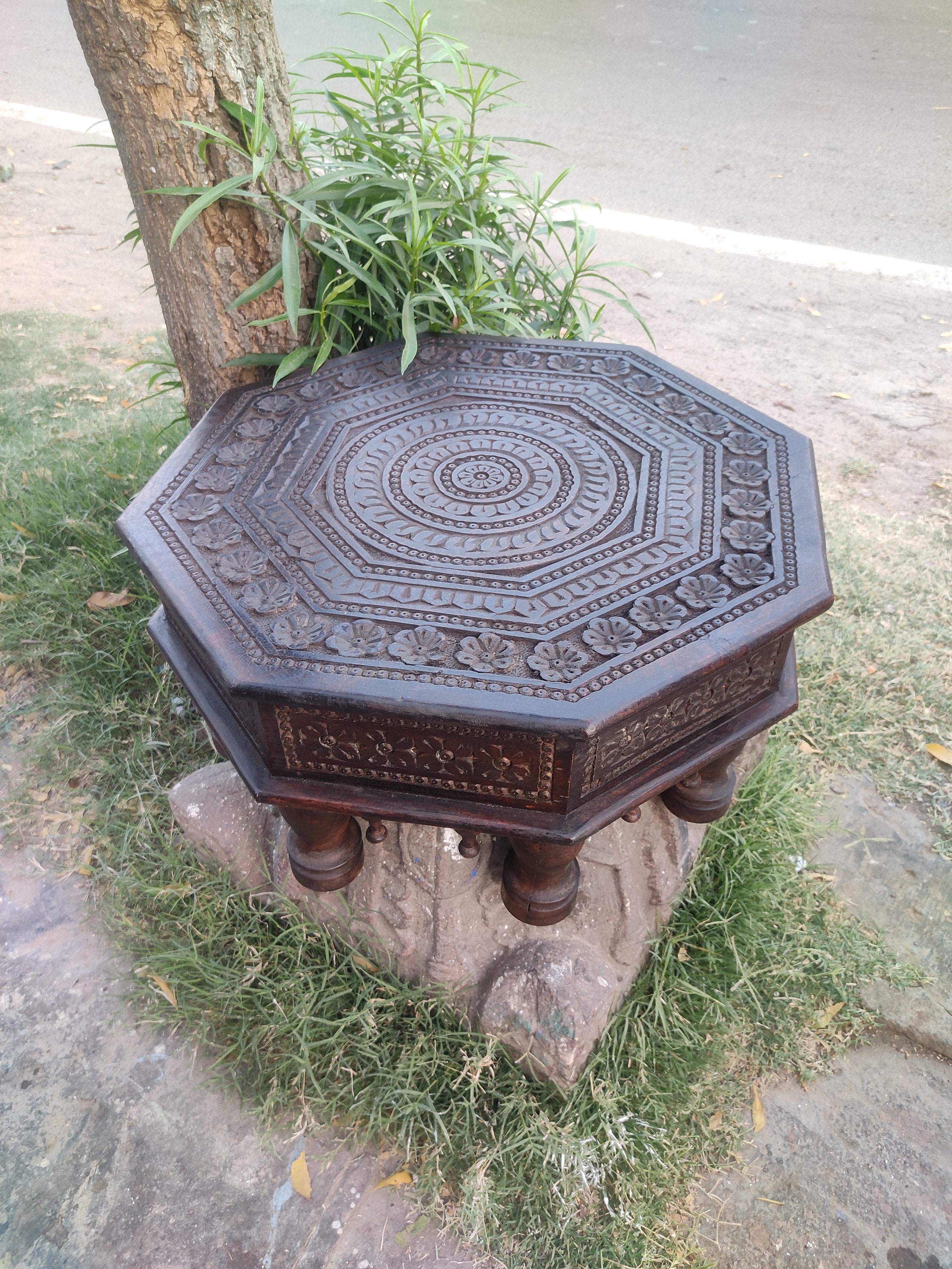 Hand Carved Indian Chowki Table, Vintage Style Bajot, Home Decor - Etsy