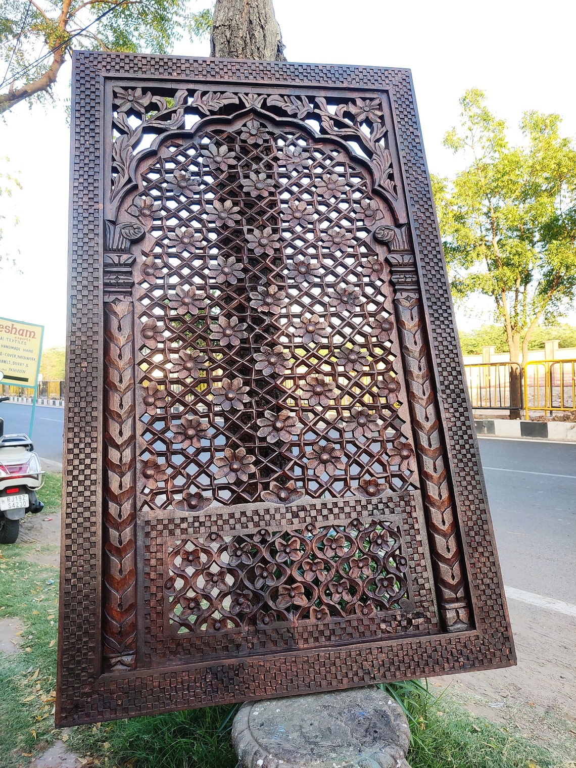 Octagonal Jali Frame Intricate Jali Frame - Carved Wooden Wall Decor Panel | Indian Unique ...