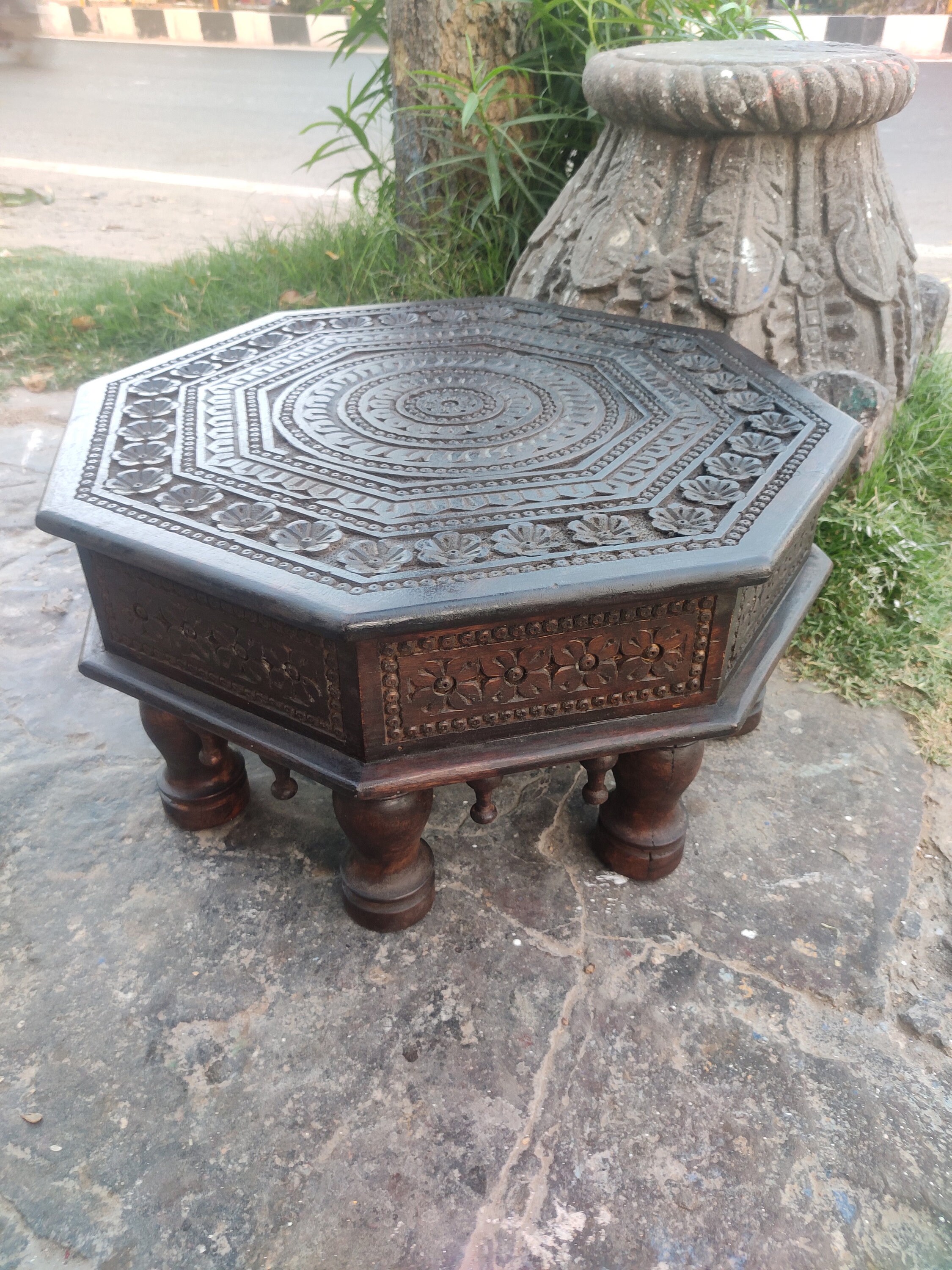 Hand Carved Indian Chowki Table, Vintage Style Bajot, Home Decor - Etsy