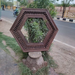 wooden carved & brown finished mirror frame,Wall Decor,Wall Hanging,carved wood frame,vintage style frame,wooden mirror frame,wall mirror.