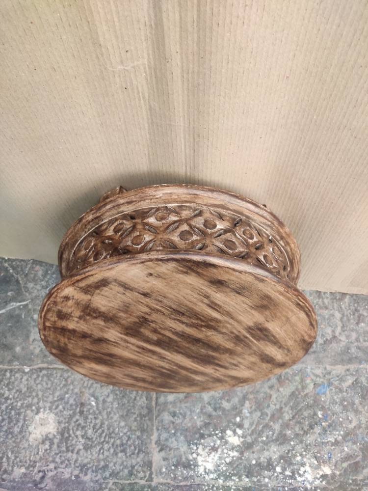 Carved Indian Round Table With Wooden Top,carved Chakki Table,coffee ...