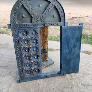 Wooden vintage style carved & brass work window/wall decor window/handcrafte window/wall art window/wooden vintage windows/wooden window