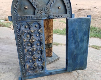 Wooden vintage style carved & brass work window/wall decor window/handcrafte window/wall art window/wooden vintage windows/wooden window